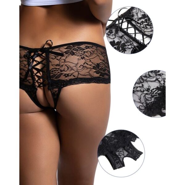 QUEEN LINGERIE CUECAS DE RENDA FLORAL COM ABERTURA NAS COSTAS S / M - Image 3